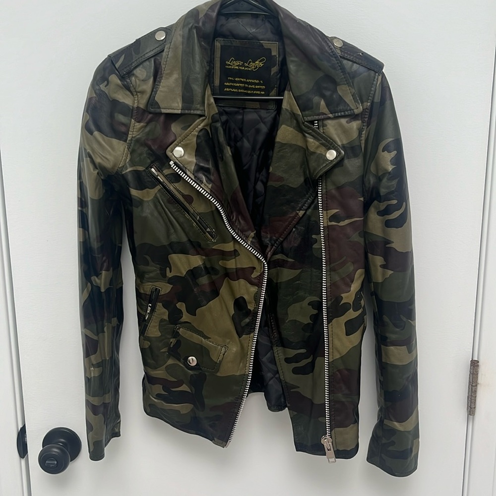 Custom Genuine Leather Camo Jacket | Small